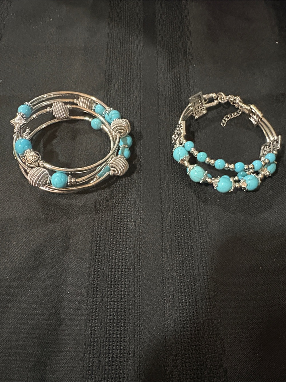 Turquoise Beaded Silver-Tone Bracelet Set - Women Jewelry